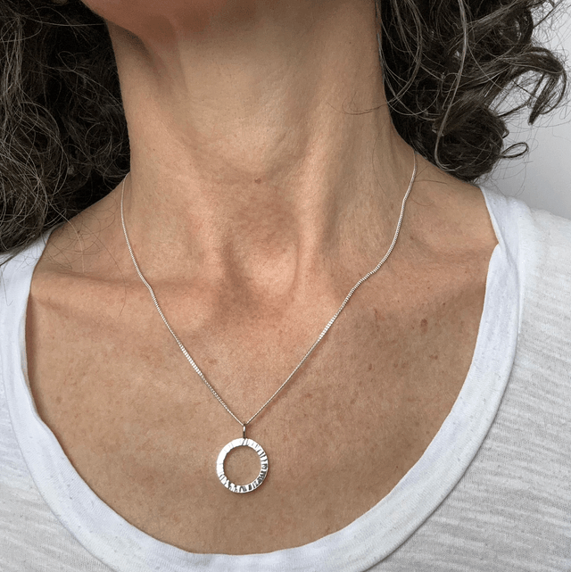 Textured Silver Circle Pendant 