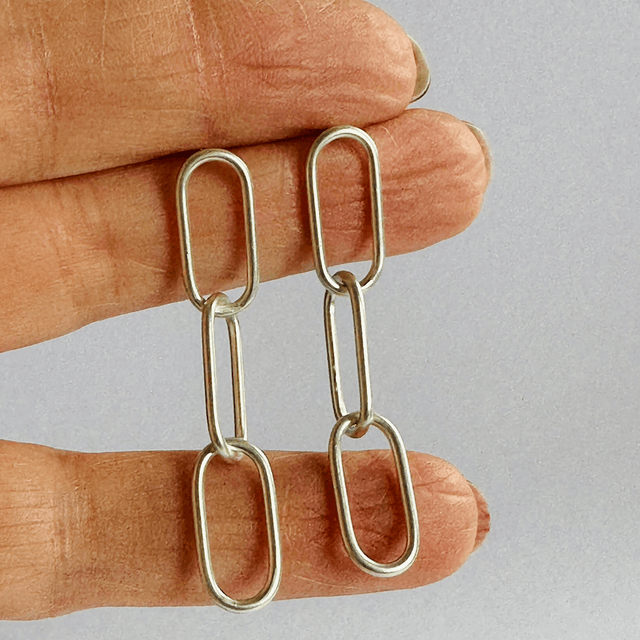 Silver Oval Link Earrings 